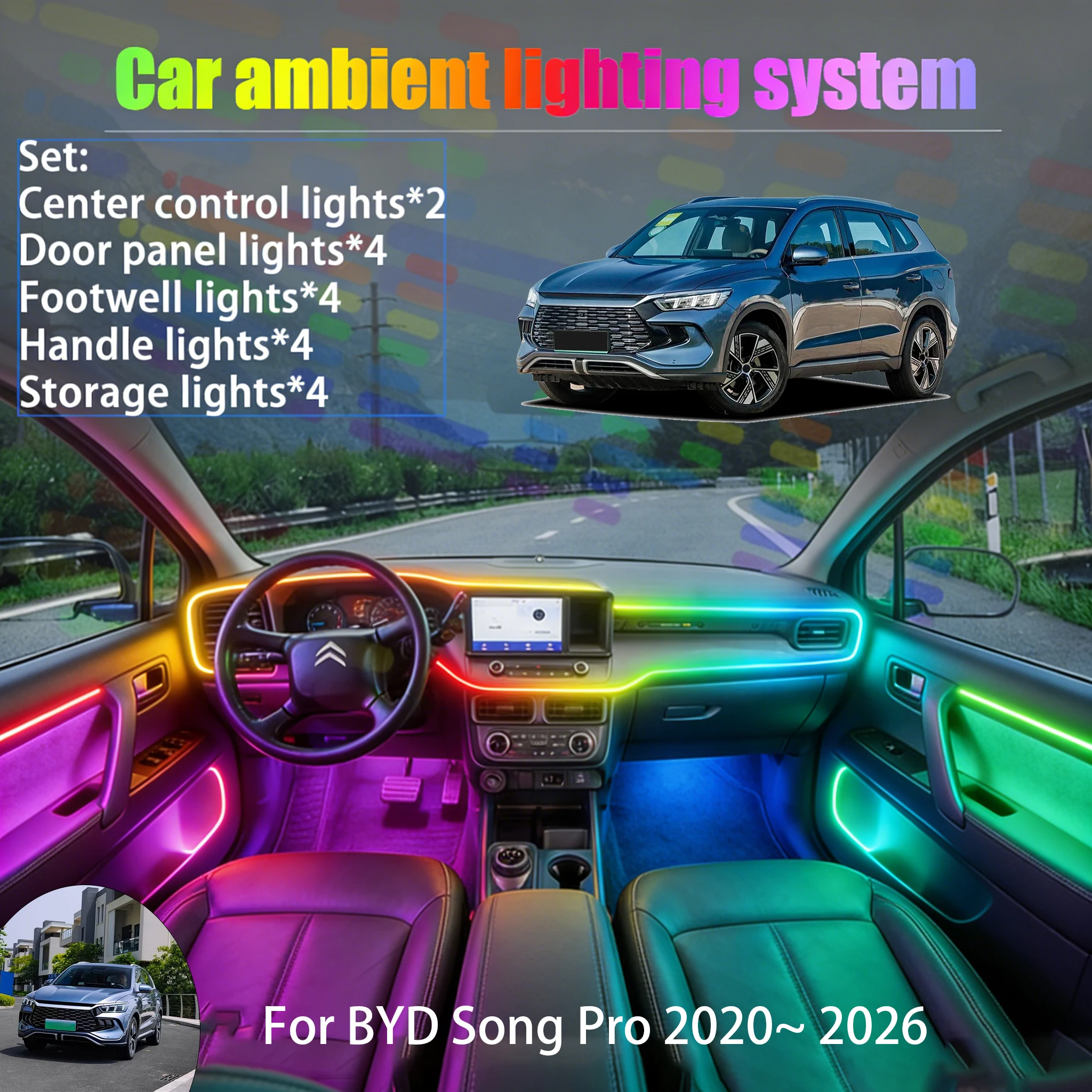 

Для BYD Song Pro 2020~2026 SA2: Комплект светодиодной подсветки салона и багажника (2/18 в 1), USB RGB, с эффектом бегущей строки, автозапчасть