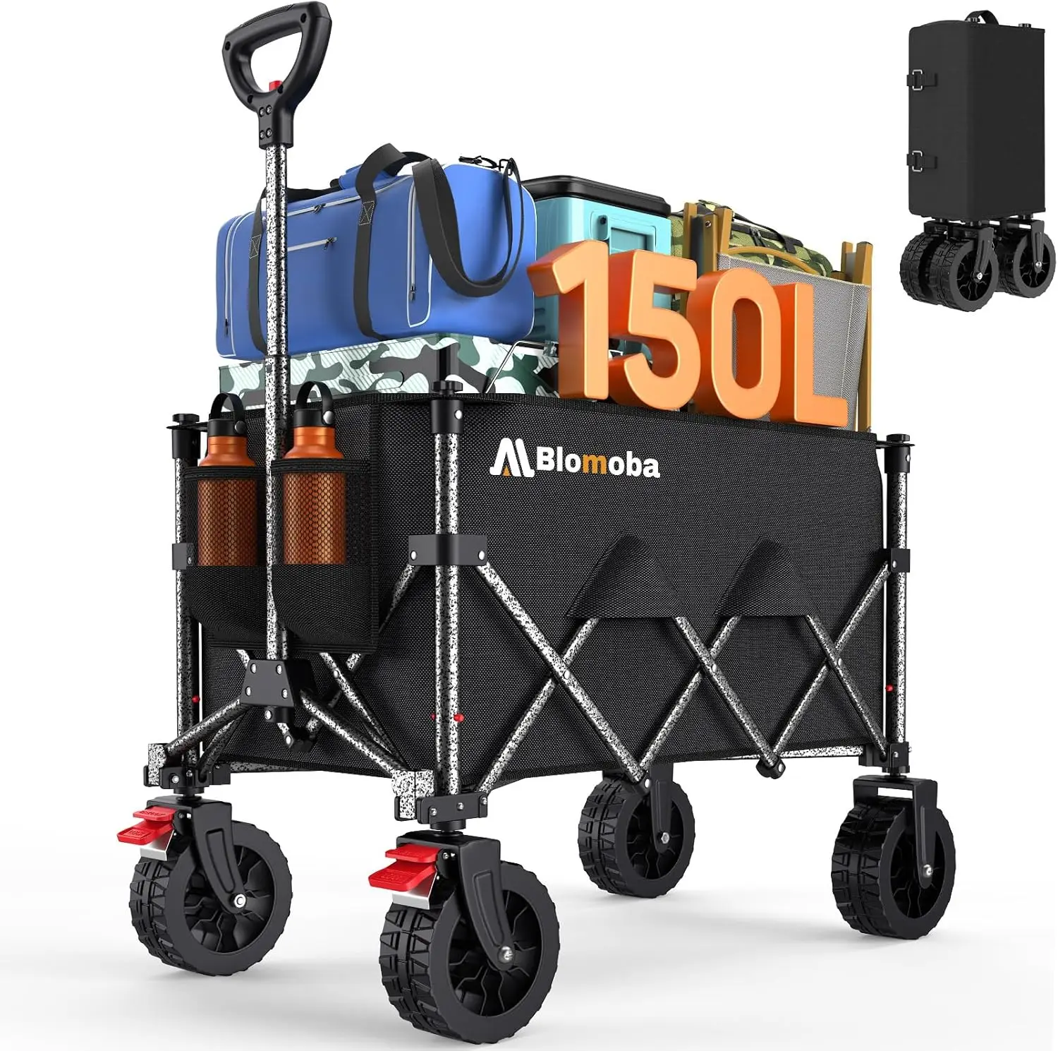 

150L Heavy Duty Foldable Wagon Cart with Wide Wheels & Auto-Rebound Handle for Outdoor Use