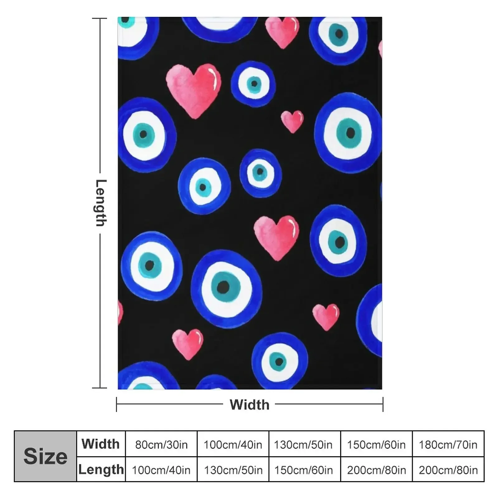 Scattered Evil Eyes & Hearts on black Throw Blanket Summer Beddings sofa bed christmas gifts Blankets