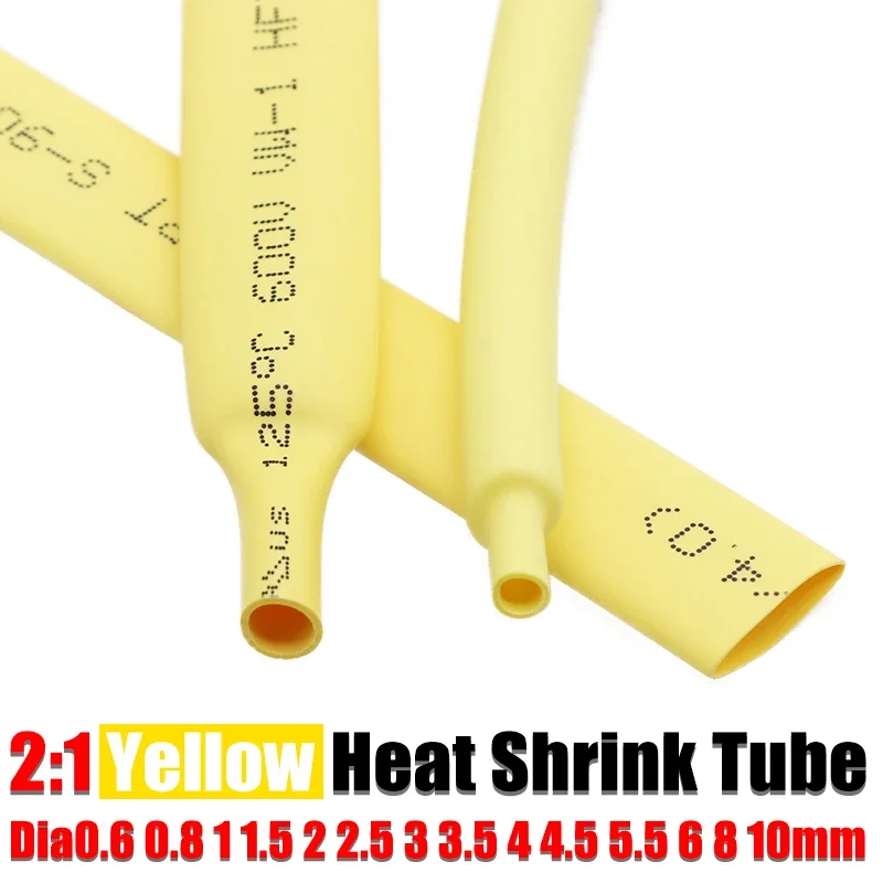 1M Yellow Dia 0.6 0.8 1 1.5 2 2.5 3 3.5 4 4.5 5.5 6 8 10mm PE Heat Shrink Tubeing 2:1 Shrink Ratio Insulated Wire Shrink wrap