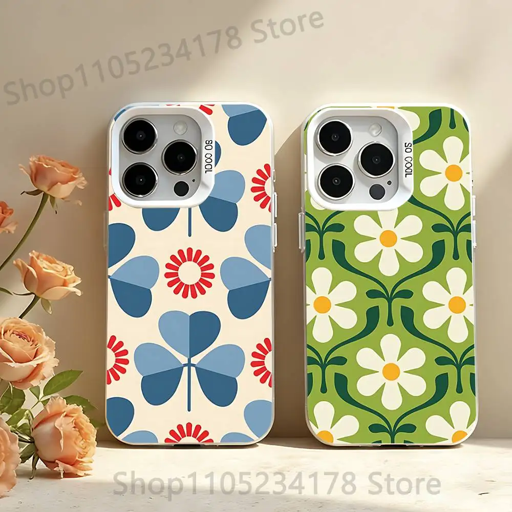 

Vintage Geometric Floral Pattern Phone Case For iPhone 17,16,15,14,13,12,11,Pro,Max,Plus,SE,Air,Mini Anti Fall White Bumper