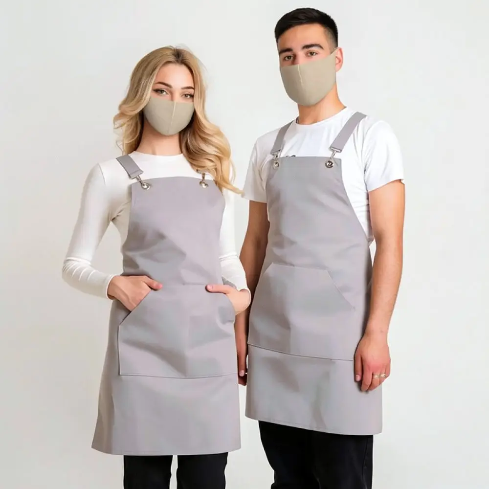 Multi Pocket Canvas Kitchen Apron Waterproof Chef Smock For Cooking Baking Crafting Restaurant Professional Workwear Unisex