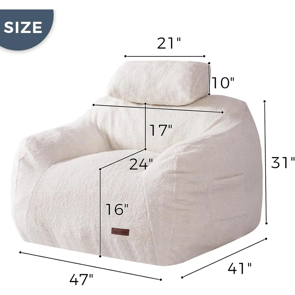 Grande chaise en forme de sac de haricot, causeuse avec oreillers pour adultes, causeuse paresseuse avec rembourrage pour la lecture, les jeux, chaise de canapé en forme de sac de haricot