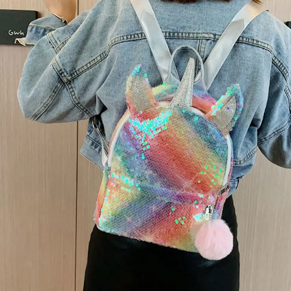 

Shining Sequins Backpack Unicorn Design Colorful Book Bag For School Travel Party Ball Decorated Double Shoulder Bag
