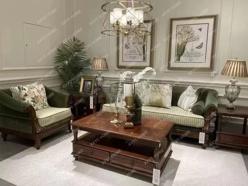 Solid wood sofa classical traditional fabric combination single double triple sofa new sofa chair