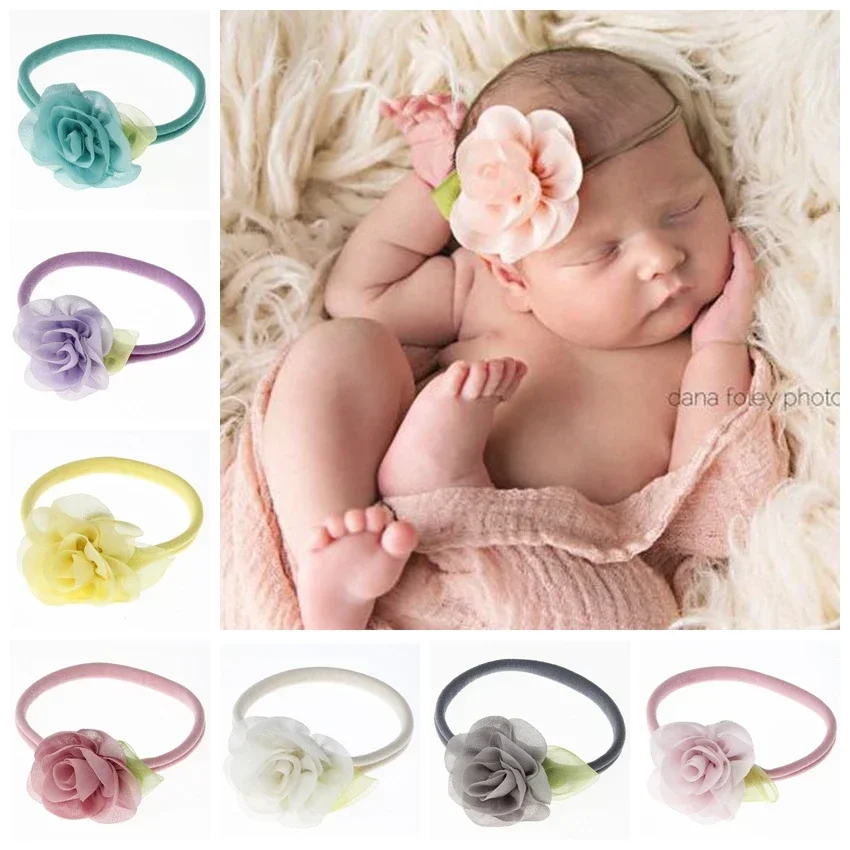 

1PCS Cute Leaf Rose Flower Baby Kids Elastic Headband Nylon Newborn Toddler Headwear Infant Photography Props Hair Accessories