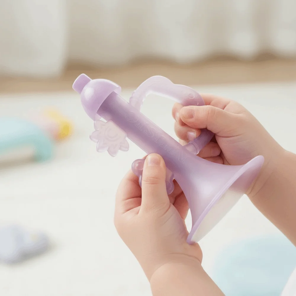 Brinquedo Sensorial para Bebês em Forma de Chifre com Simulação de Som, Design Colorido, Confortável para Mastigar