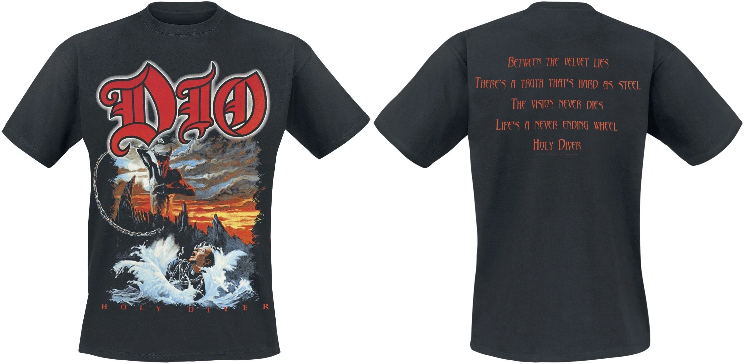 Dio Holy Diver Album Tee, Heavy Metal T-Shirt with Classic Cover Art & Lyric Back Print, Dio Fan Merch