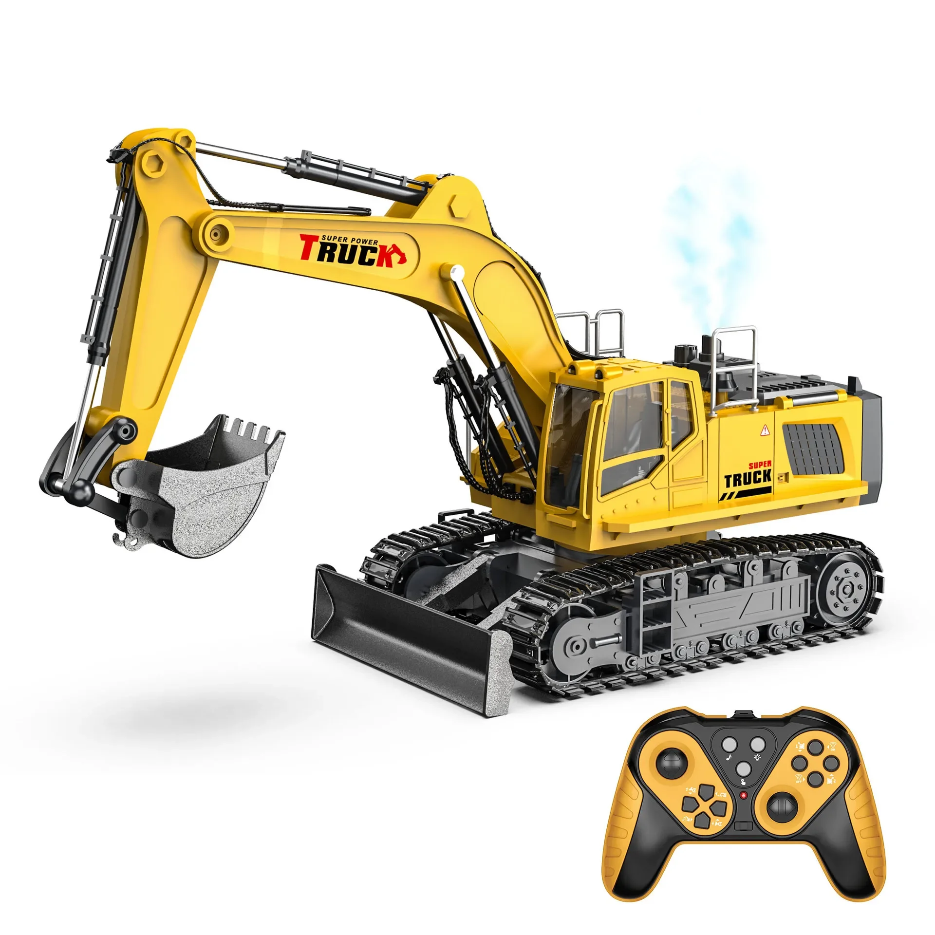 2.4G 15-channel Spray Simulation Alloy Bulldozer, Restore The Real Digging Action, Long Range Remote Control Distance for Kids