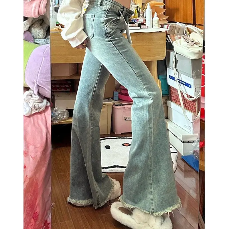 Jeans lunghi da donna dritti classici svasati con fondo a campana Bootcut tromba allungamento delle gambe sagoma a forma di pera abbigliamento femminile