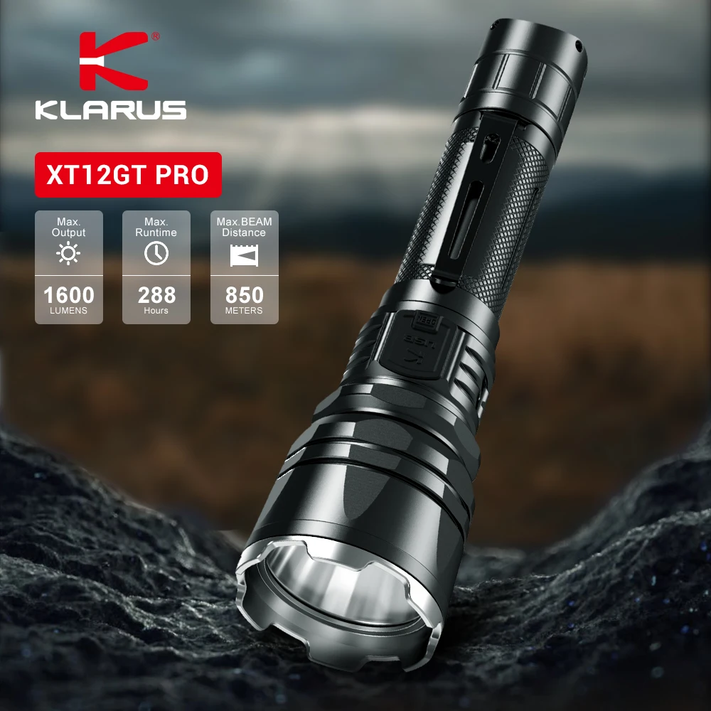 

Klarus XT12GT Pro Rechargeable Flashlight With Type-C Charging LED Lantern 1600LM Tactical Flashlight 21700 Battery Torch IPX8