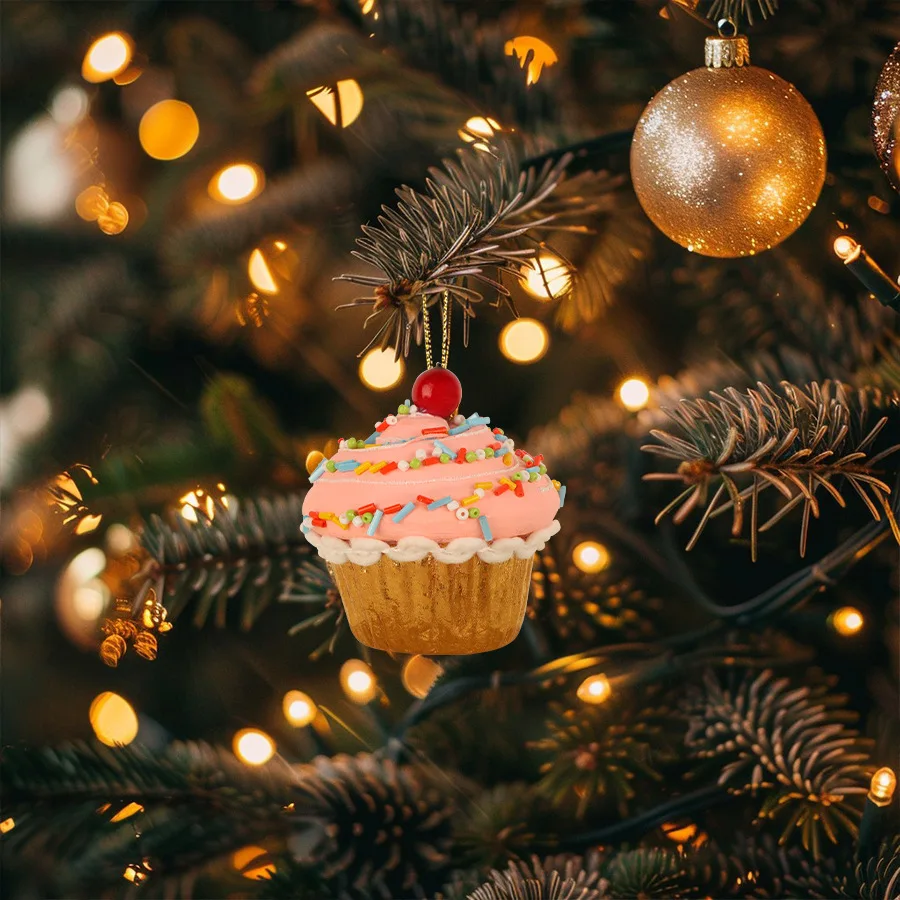 Decoración de pastel de crema simulada, colgante de árbol de Navidad