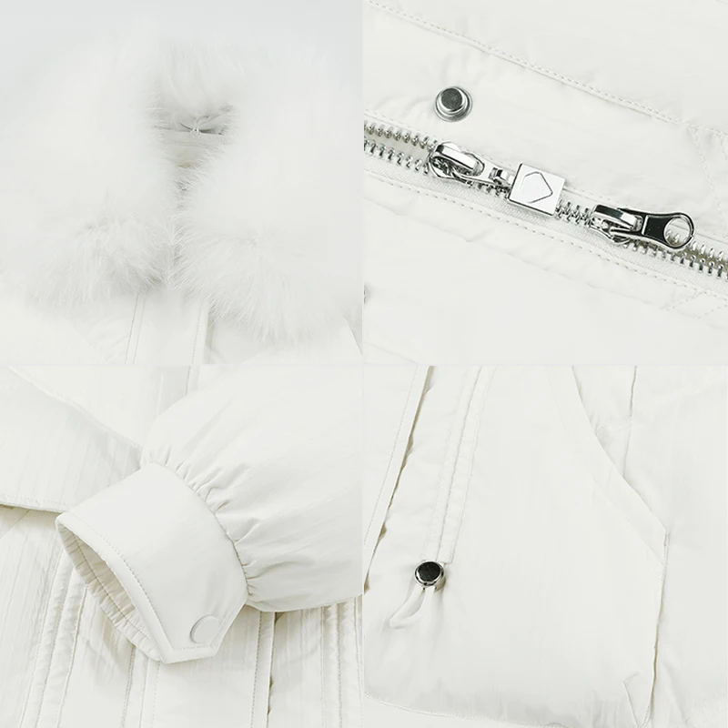 Chericom 겨울 중간 길이 다운 재킷 오리털 충전 폭스 퍼 칼라 플랩 포켓 고급스러운 따뜻한 두꺼운 외투 Y289207B