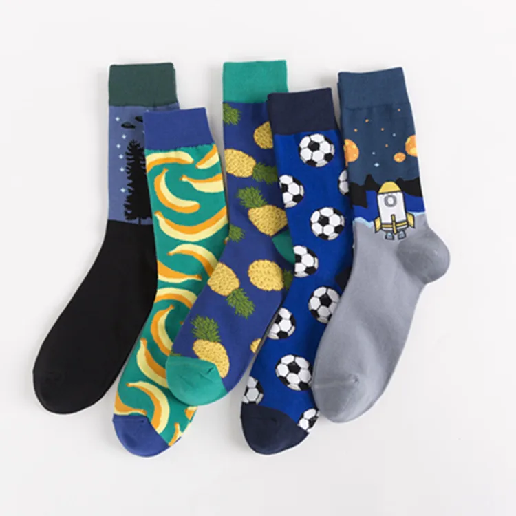 Happy Funny Socks Women Men Pineapple Novel Rocket Banana Football Cotton Stock Comfortable Christmas Gifts Skateboard