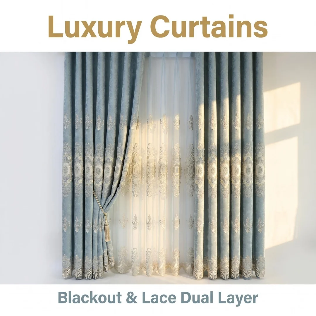 European-style living chenille embroidered curtain finished bedroom shading French window floating window screen curtain.