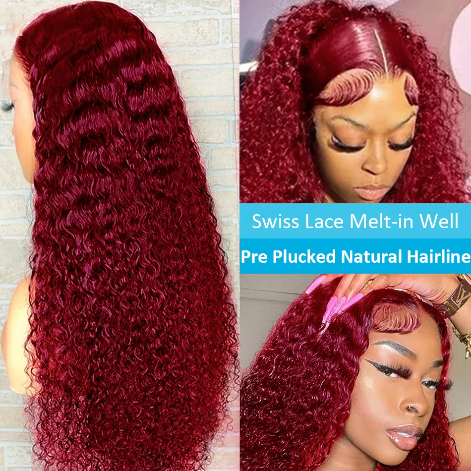 Sylphair 13x4 Deep Curly Lace Frontal Wig 99J Burgundy 13x6 Lace Front Wigs Red Colored HD Deep Wave Human Hair Wigs For Women