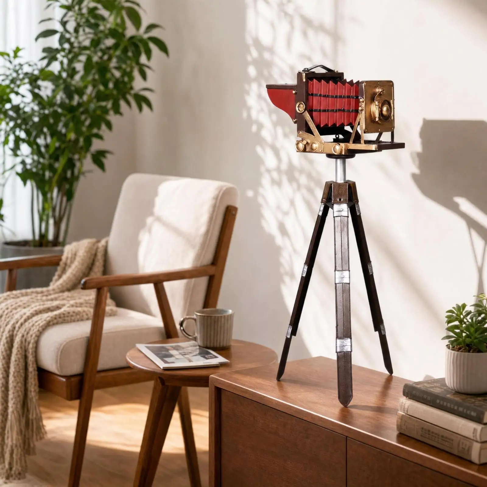 Camera Figurine with Tripod Tabletop Vintage Camera Model Old-Fashioned