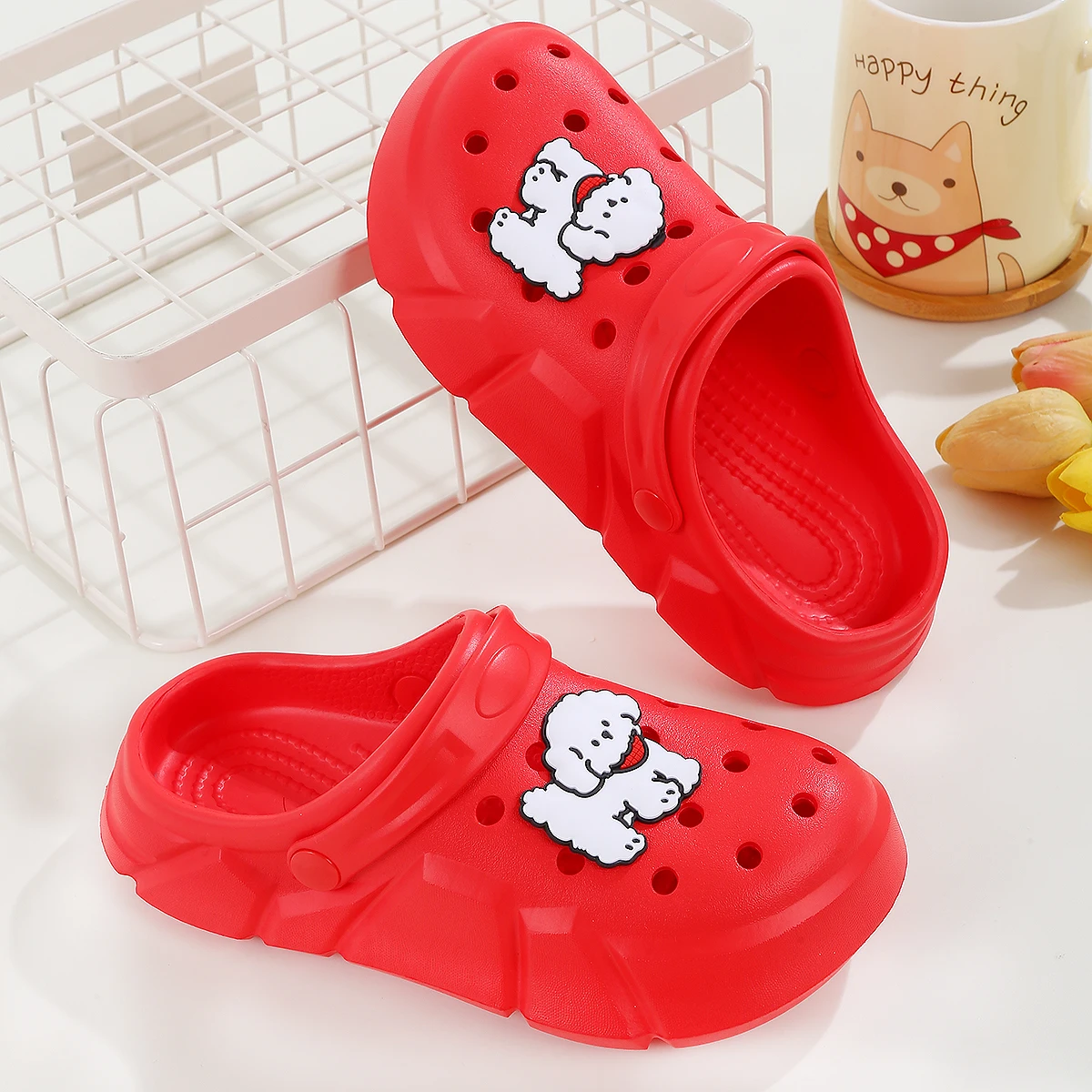 Girls Trendy EVA Garden Clogs - Breathable Non-Slip Slip-On Sandals with Pet Design, No Lining Garden Shoes, Beach Slides