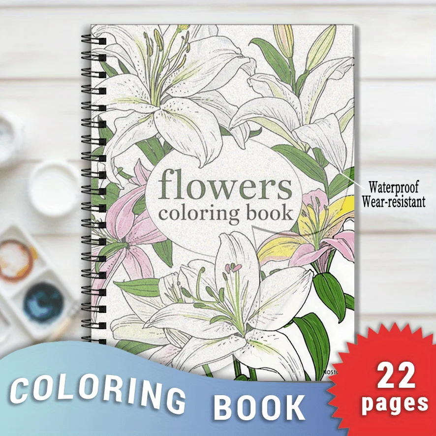 

Unzip Flower Stress Relief Coloring Book - 8.3x11.2 Inch Art Therapy Anxiety Relief with 22 Illustrations for Adults