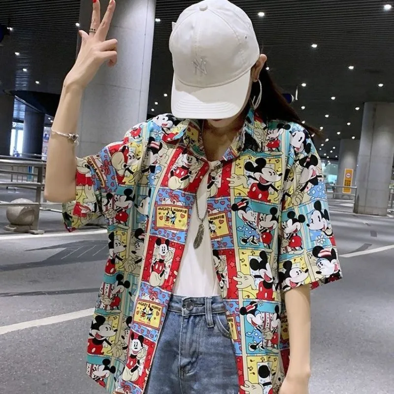 قميص ديزني اللطيف ميكي للفتيات الصيفي كاجوال متعدد الاستخدامات بتصميم مطبوع ثلاثي الأبعاد بأكمام قصيرة