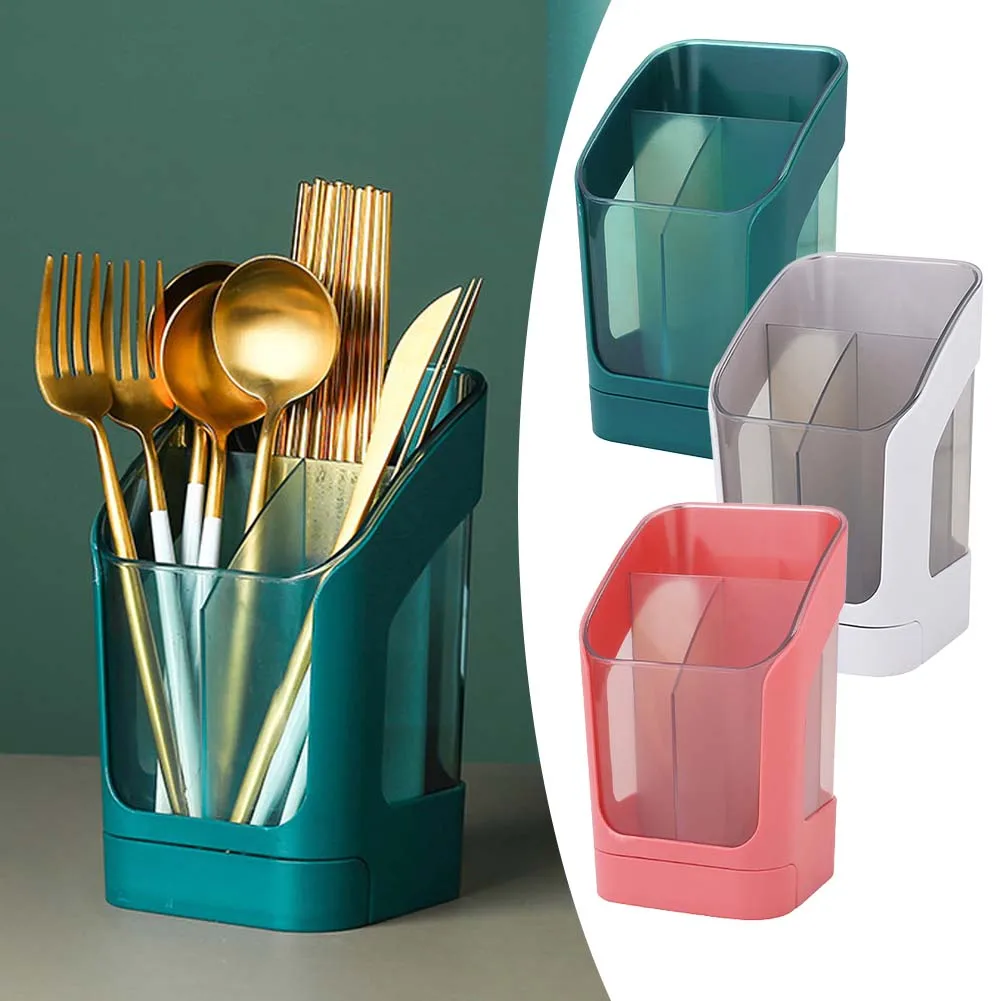 Draining Box Kitchen Utensil Drain Storage Case Chopsticks Cage Spoon Fork Holder Cutlery Storage Rack Countertop 3 Compartments