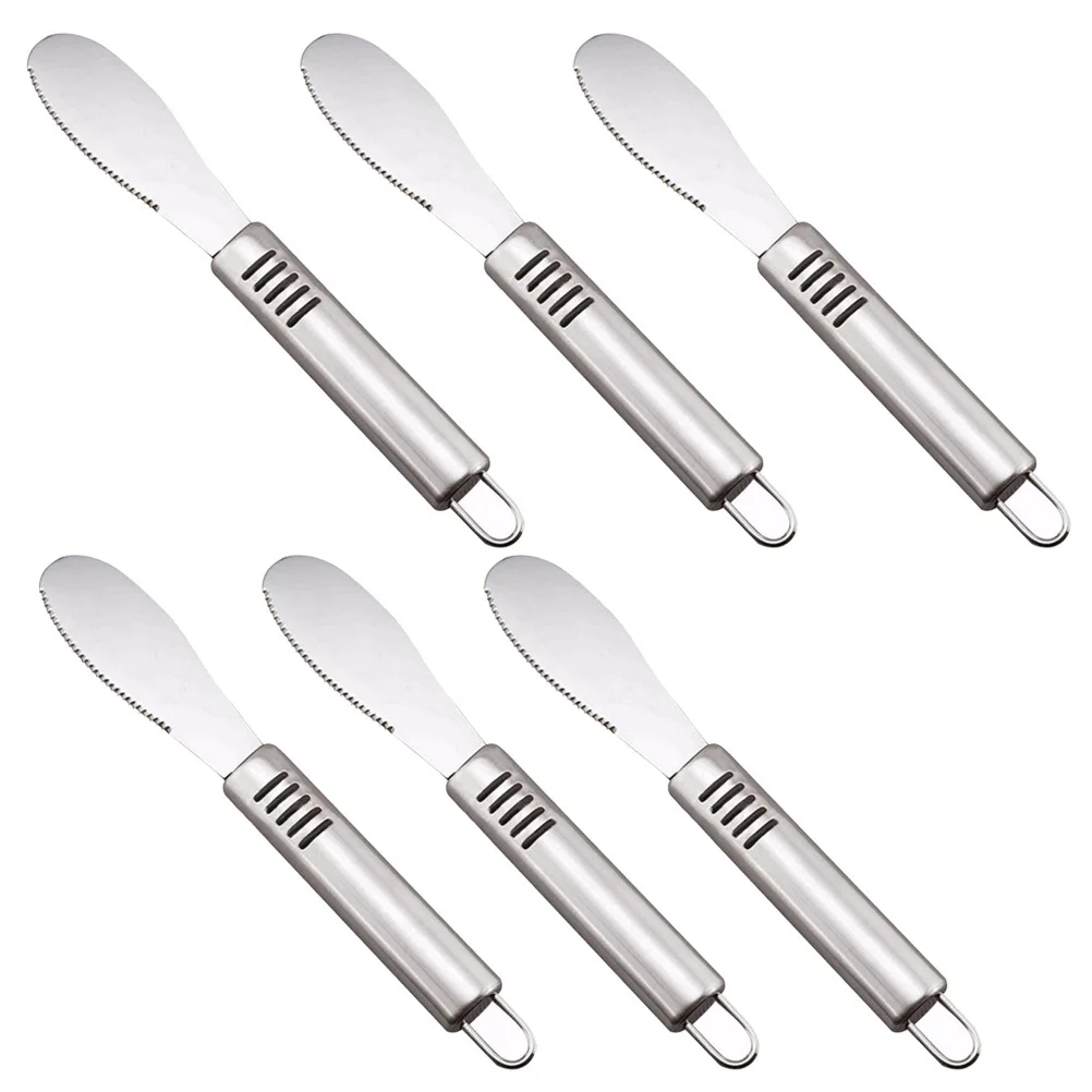 

6Pcs Stainless Steel Butter Knives Easy Clean Toothed Edge Spreader Cream Cheese Jam Cake Decorating Tableware Silver