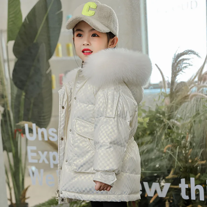 

Winter children's fashion down jacket Hooded thick coat for girls Pink waterproof duck down jacket for middle and small children