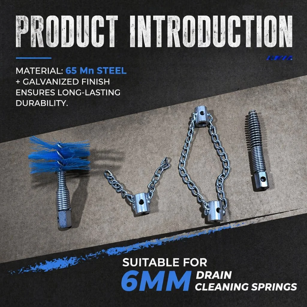 6mm Drain Snake Replacement Heads Kit 65Mn Steel Pipe Dredging Tool Drain Brush Chain Cutter For Sink Sewer Clog Removal