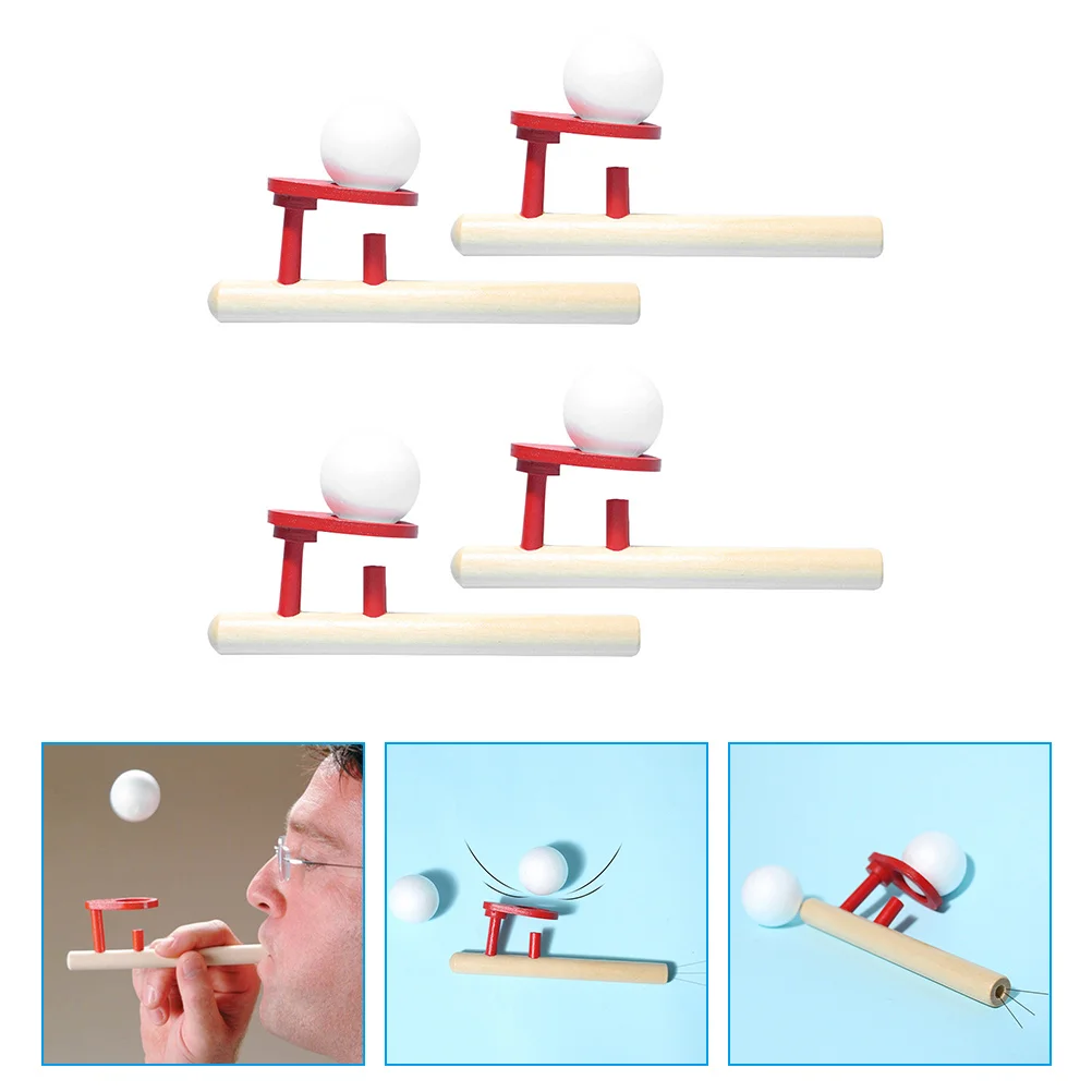 4 Pcs Children's Toys Blowpipe Rod Wooden Games Floating Balls for Kids Fun Blowing Preschool