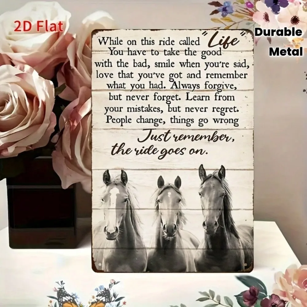 

Vintage Metal Wall Art,Weathered Horse Decor with Inspirational Quote,Rustic 7.87x11.8 Inch Iron Sign