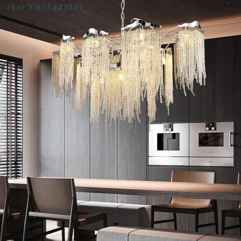 Waterfall Crystal Tassel Luxury Living Room Art Chandelier Ceiling Villa Deco Modern Design LED Hanging Lamps Bedroom Lustre