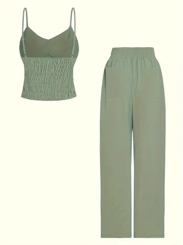 Imagen 2 del producto Conjunto elegante sin mangas a la moda para mujer, cinturón de cintura de imitación bordado informal y elegante de Color sólido para mujer