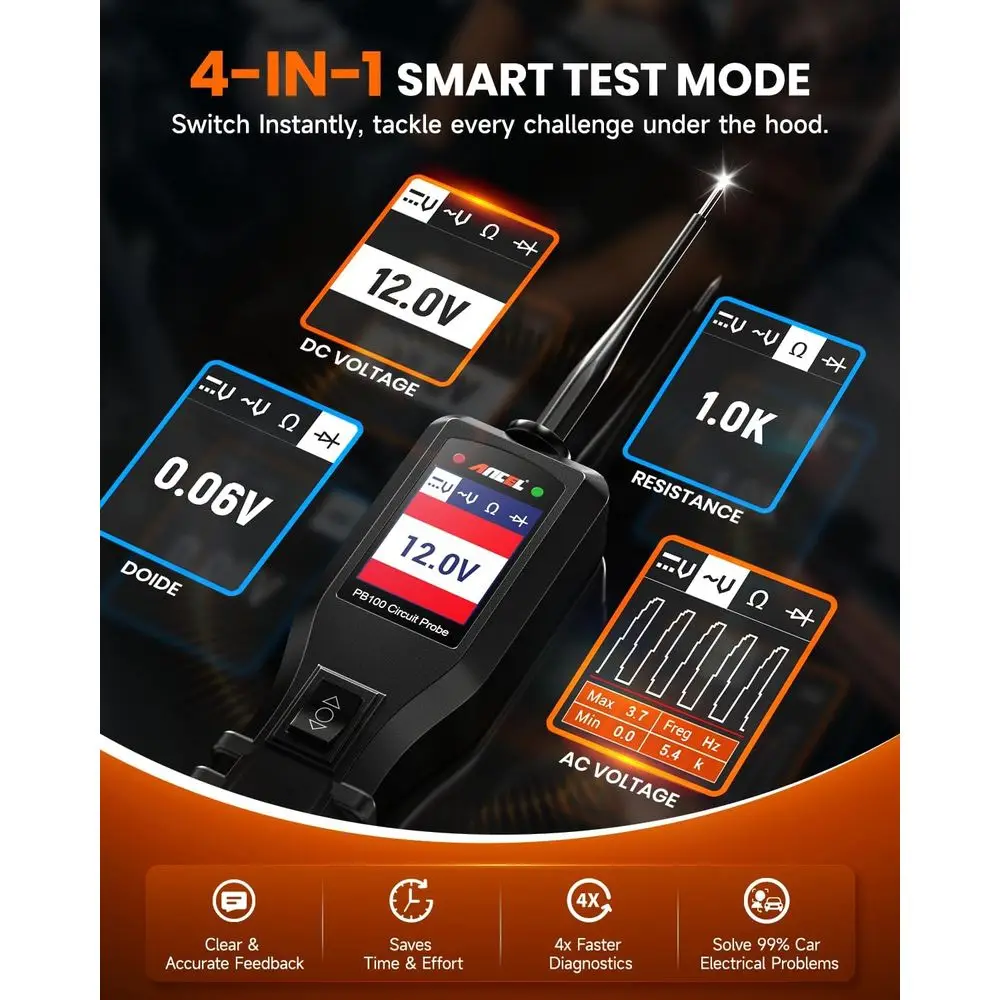 Automotive Power Circuit Probe, 12-24 VDC Car Electrical System Diagnostic Test Tool, AC/DC Continuity Load Circuit Tester, Digi