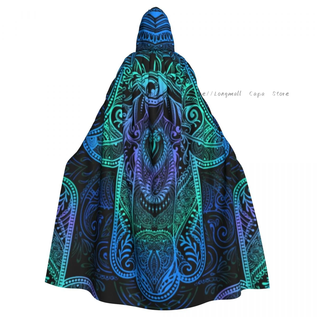 Adult Vampire Cape Hooded Robe Hamsa Hand Print Halloween Cloak Full Length Cosplay