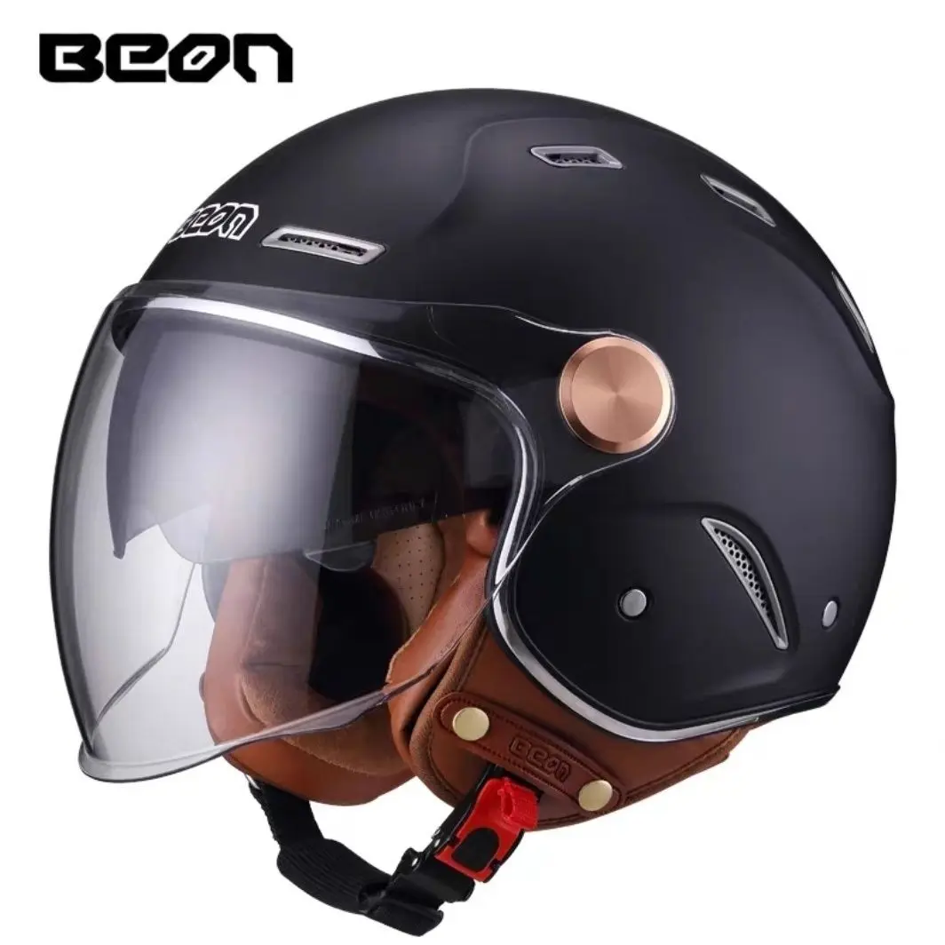 BEON DOT ECE Retro 3/4 Open Face Motorcycle Helmet Vintage Chopper Capacete De Moto Men Women Scooter Motorbike Helmet