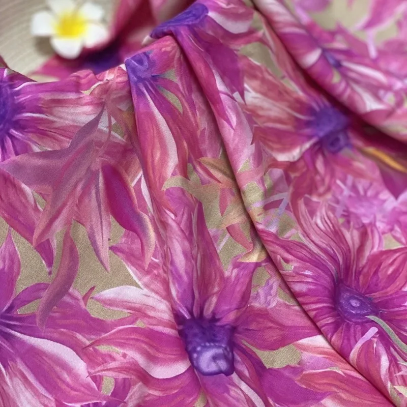 Tela de satén de rayón de algodón floral artístico de los años 60, textil ligero suave y suave para vestidos de verano, pijamas, Material de ropa
