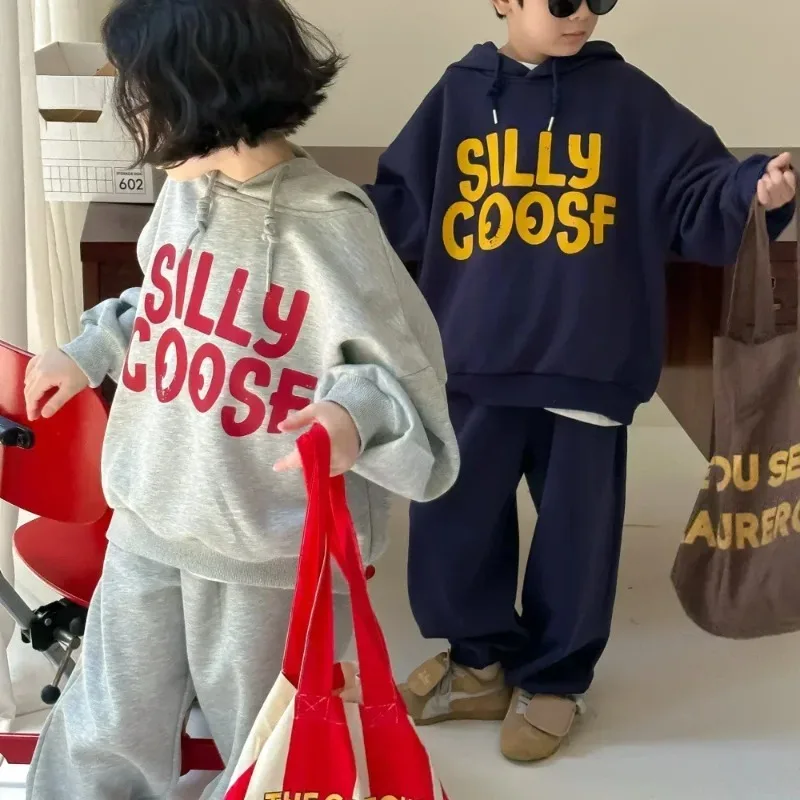 

Children's Clothing Set 2025 Autumn Korean Boy's Suit Letters Hooded Sweater+Pant Casual Two-piece Suit