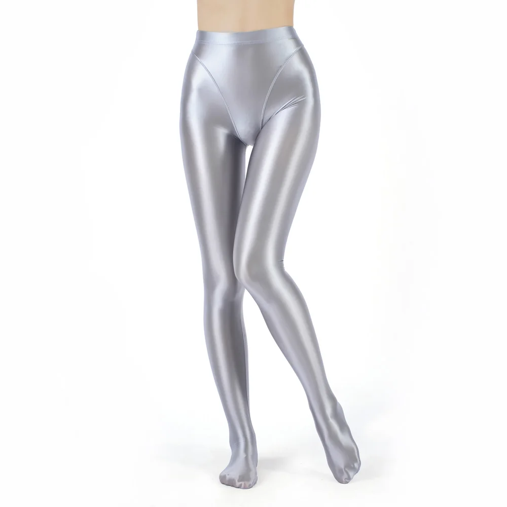 Sexy Women Tight Pencil Pants High Waist Yoga Leggings Sheer See Through Oil Glossy Shiny Elastic Shaping Pants Candy Color