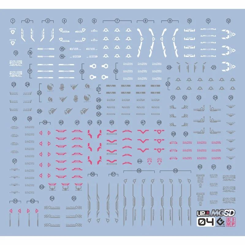EVO MGSD 04 High Precision Fluorescent Water Slide Decals For MGSD XVX 016 AERIAL Q Version DIY Model Accessories