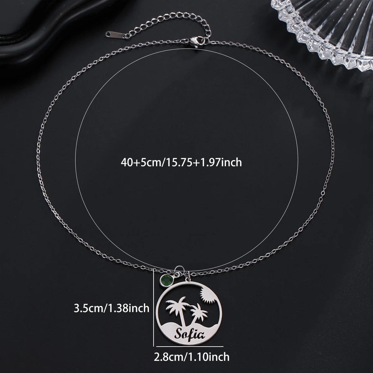 

Custom Name Stainless Steel Sea Coconut Tree Necklace with Diamonds Women's Fashion Pendant Necklace