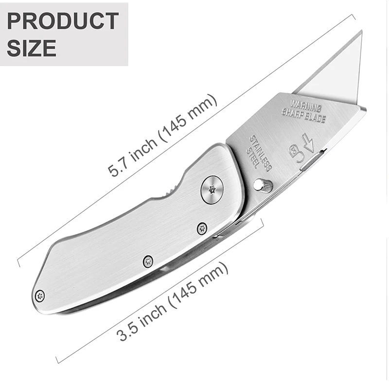 Metal Folding Utility Knife Portable Pocket Knife Stainless Steel Box Cutter with Belt Clip Sharp Blade for Home Office Supplier