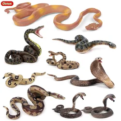 Oenux Original Wild Forest Snakes Action Figures Simulation Animals Savage Green Anaconda Cobra PVC Figurines Model Toys For Kid