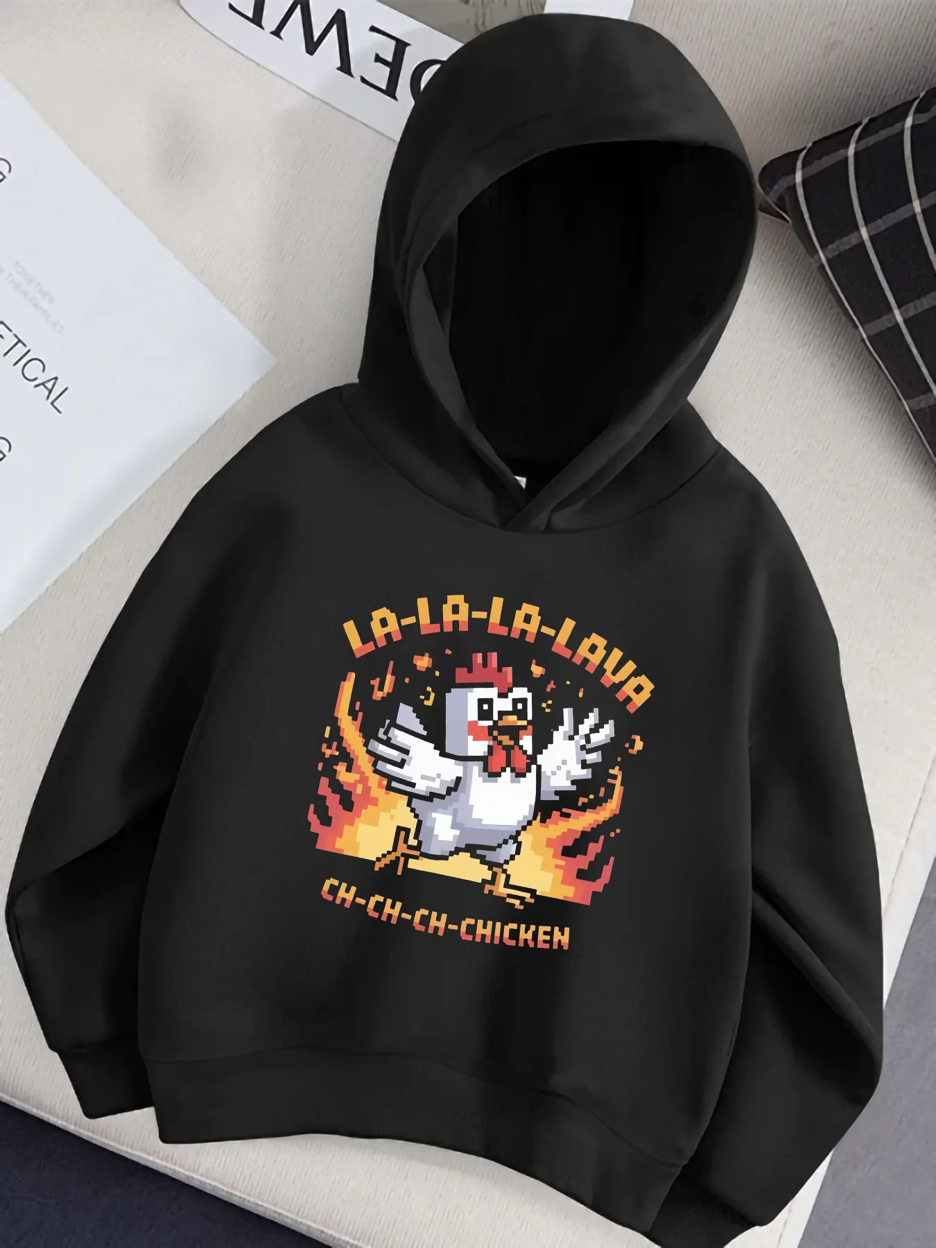 أسلوب بكسل عصري! بلوزة بغطاء للرأس سوداء على شكل دجاجة من لافا للأطفال #1