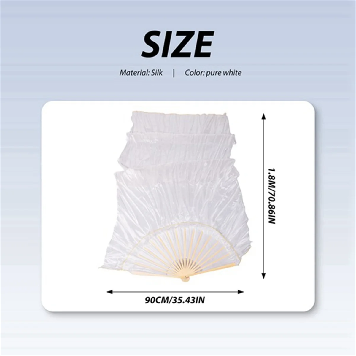 100% Silk Unisex Chinese Silk Veil Dance Fans 1Pcs Belly Dance Fans White Color 180x90Cm