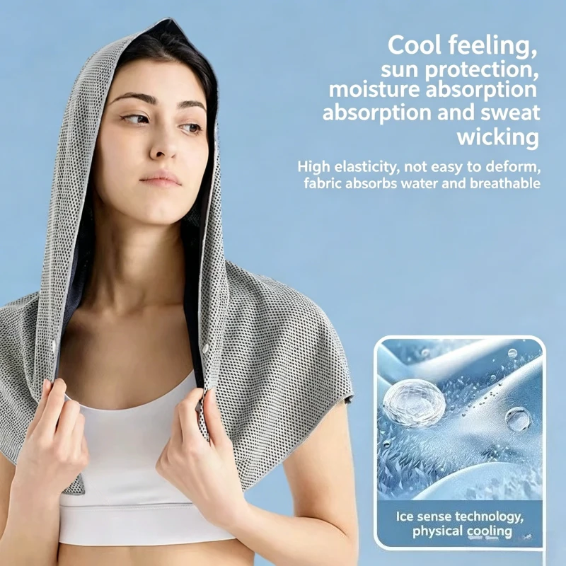 1/2Pcs U-shaped Cool Hooded Towel Cross border Simple Solid Color Ice Cool Towel Hat Fitness Running Fashion Sports Towel