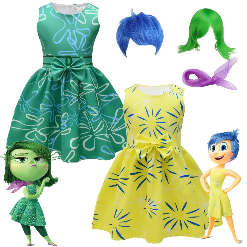 

Новый летний детский карнавальный костюм для девочек с 3D принтом и бантом, платье принцессы на Хэллоуин, карнавал, костюм для косплея из фильма «Радость»