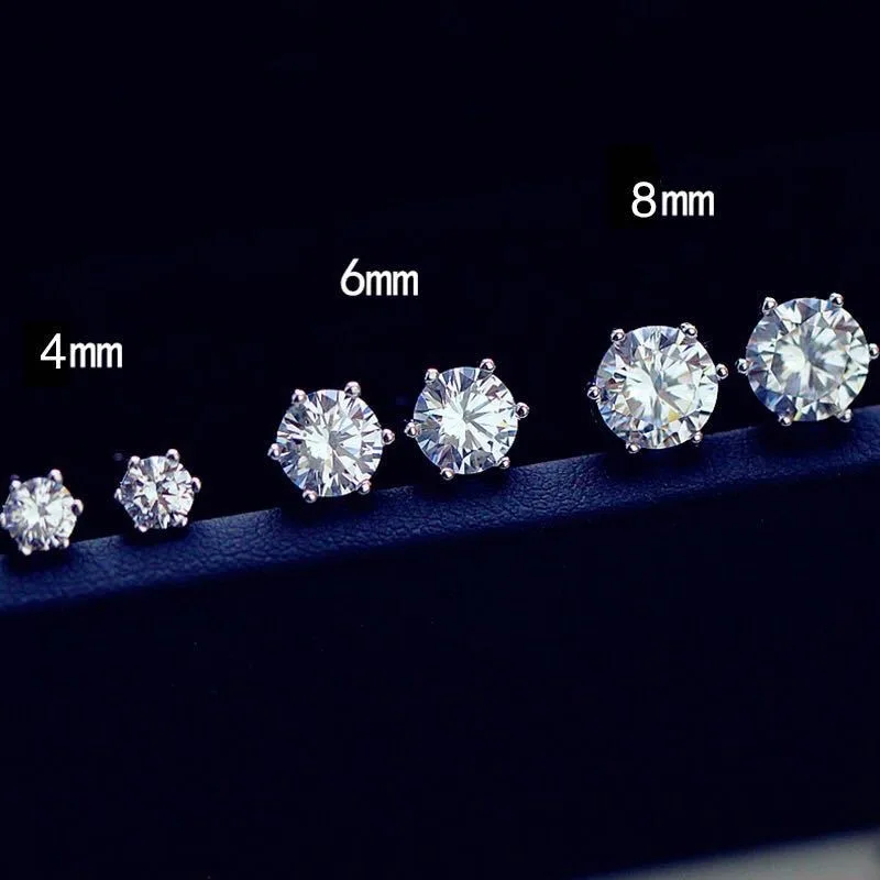 PT950 Platinum Zircon S925 Sterling Silver  Earrings 0.5-2CT Stud for Women Screw Korea Trendy and Fashionable Student