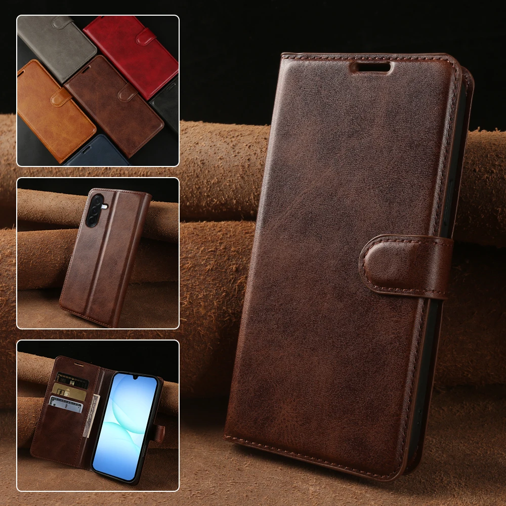 Phone Calf Leather Case for Samsung Galaxy A57 A37 A27 M36 A55 A36 A26 A17 A07 4G M55 C55 A05s A54 A06 A35 A16 Flip Case Cover