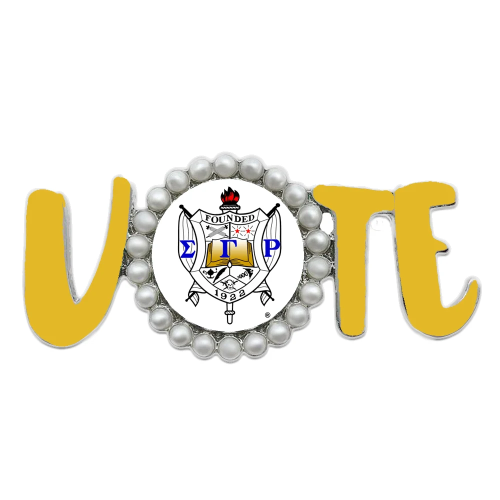 Metal Pearl Greek Letter Sigma Gamma Rho Sorority Vote Pin Women Voting Brooch Jewelry