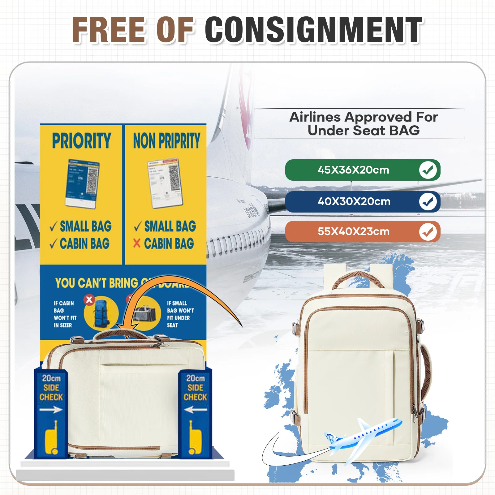 جديد WizAir Ryanair 40x30x20 حقيبة السفر اليد الأمتعة المقصورة حقيبة مسافة قصيرة الأعمال 15.6 ''الكمبيوتر المحمول على ظهره للرجال والنساء